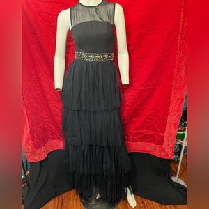 Needle and Thread Black Jeweled Waistband Tulle Tiered Full Length Dress 6